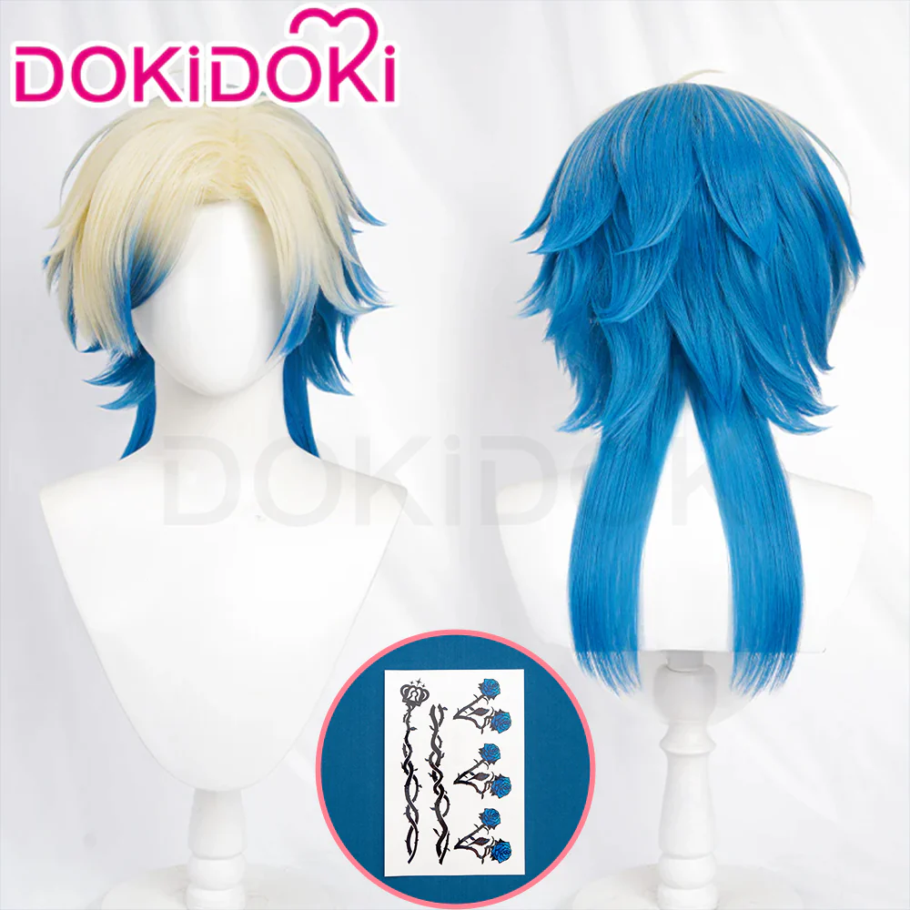 【Ready For Ship】DokiDoki Anime  Cosplay  Wig / Tattoo Short Light Gold Blue Gradient