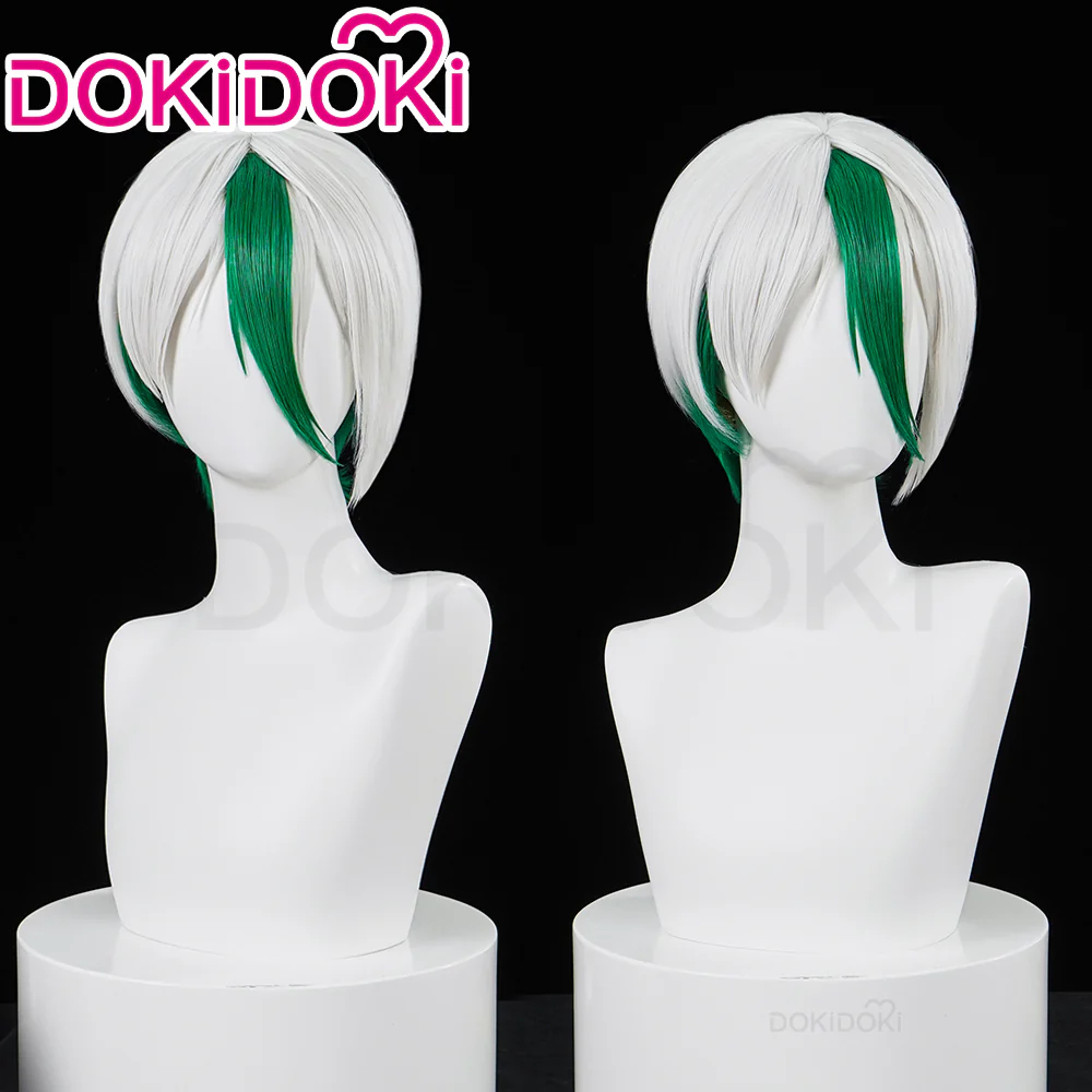 DokiDoki Anime Cosplay  Wig Short Straight White Green Hair