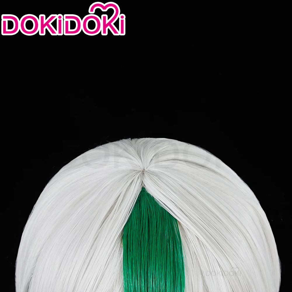 DokiDoki Anime Cosplay  Wig Short Straight White Green Hair - Image 4