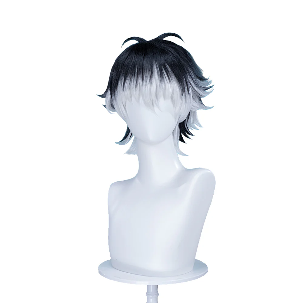 DokiDoki Anime Cosaply Wig Short Straight Black Grey Hair - Image 11