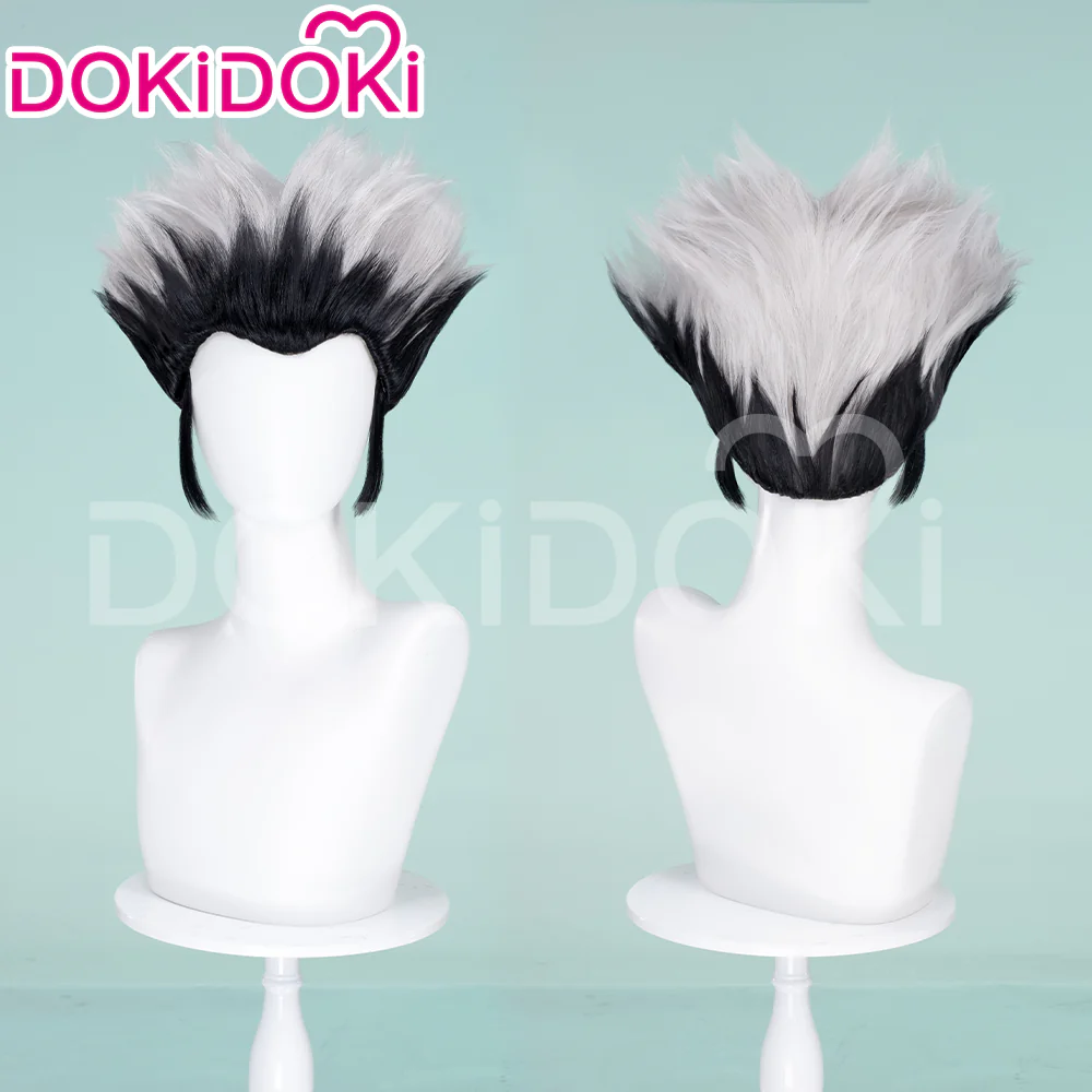 DokiDoki Anime Cosaply Wig Short Straight Black Grey Hair - Image 2