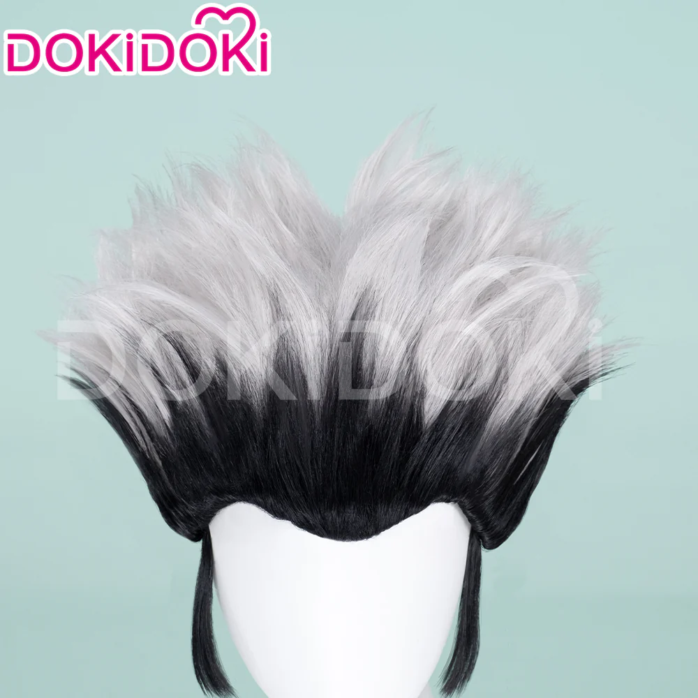 DokiDoki Anime Cosaply Wig Short Straight Black Grey Hair - Image 5