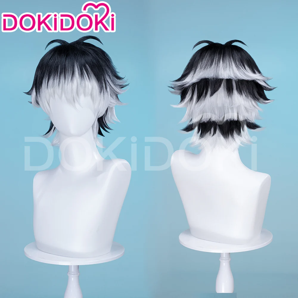 DokiDoki Anime Cosaply Wig Short Straight Black Grey Hair - Image 7