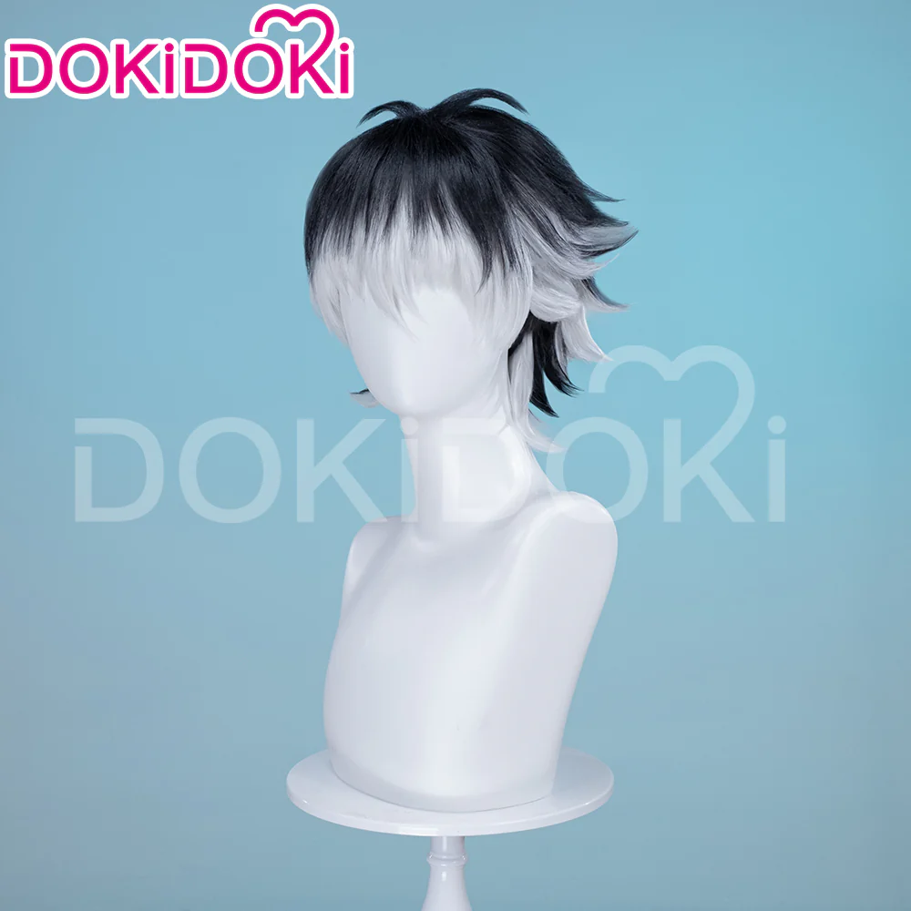 DokiDoki Anime Cosaply Wig Short Straight Black Grey Hair - Image 8