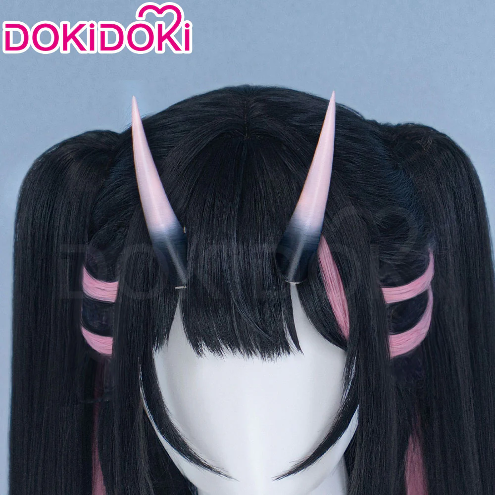 DokiDoki Anime Cosmic Princess Kaguya! Cosplay Komazawa Noi Wig Long Straight Black Pink Highlight Hair Twin Tails / Horn Accessory - Image 7