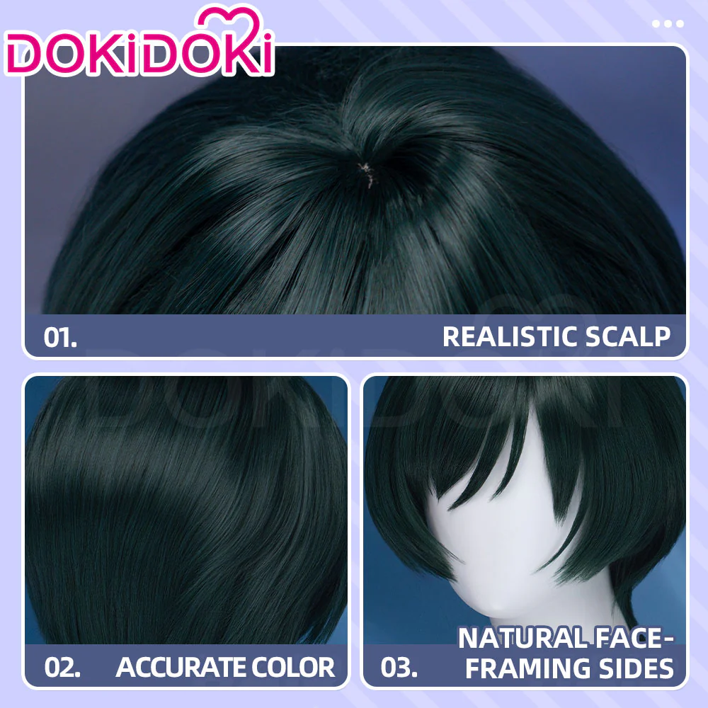 Dokidoki Anime Cosplay Wig Short Green Hair Halloween - Image 4