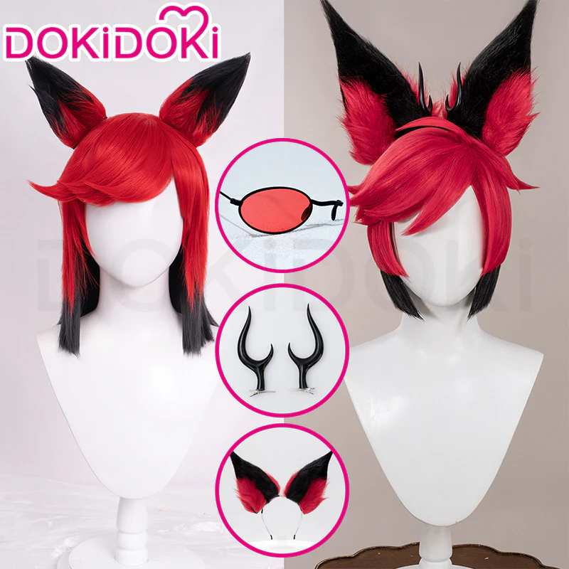 【Ready For Ship】DokiDoki Anime Cosplay Wig / Glasses / Ears / Headpieces Short Red Black / Black Gloves Red Nails