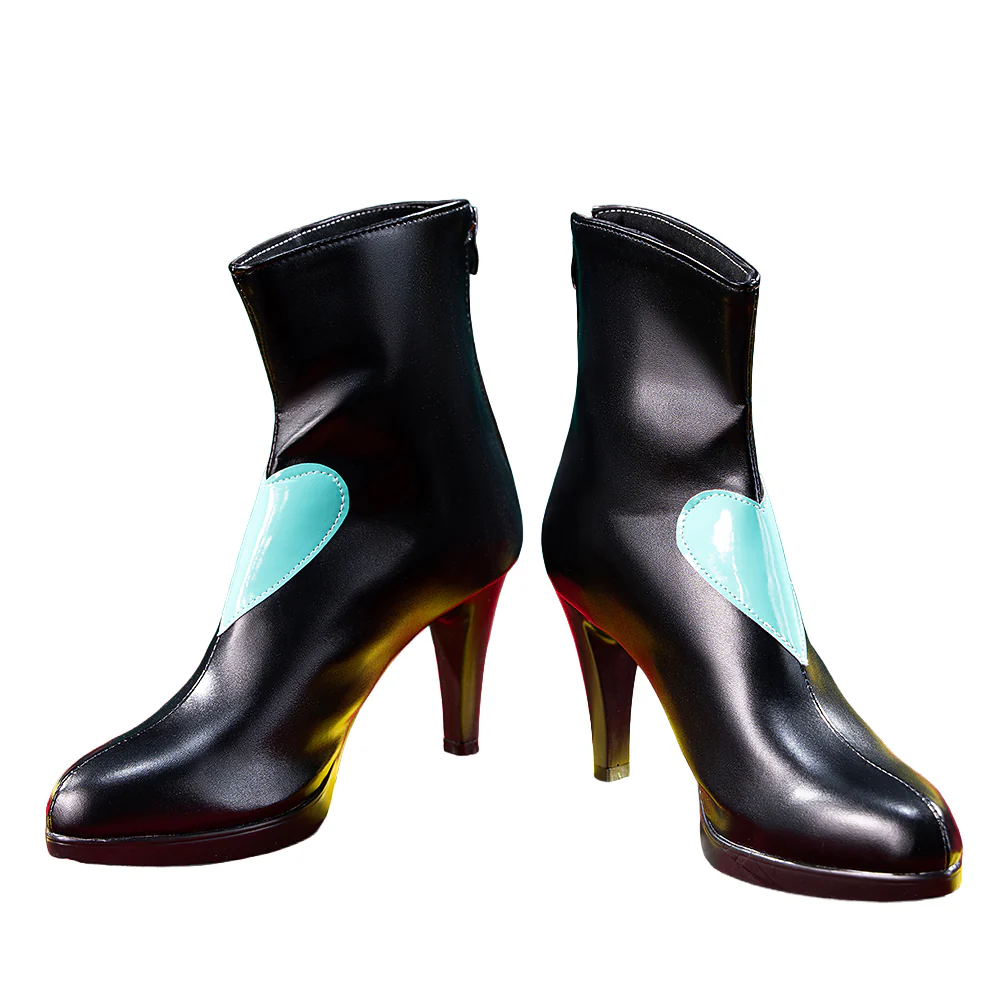 DokiDoki Anime Cosplay Black Leather Shoes High Heels Blue Heart - Image 4
