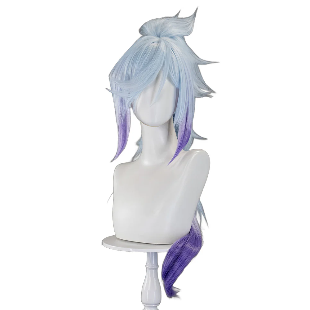【Ready For Ship】DokiDoki Anime Cosplay Kneesoocks Cosplay Wig Long Straight Light Blue Purple Highlights Hair - Image 5