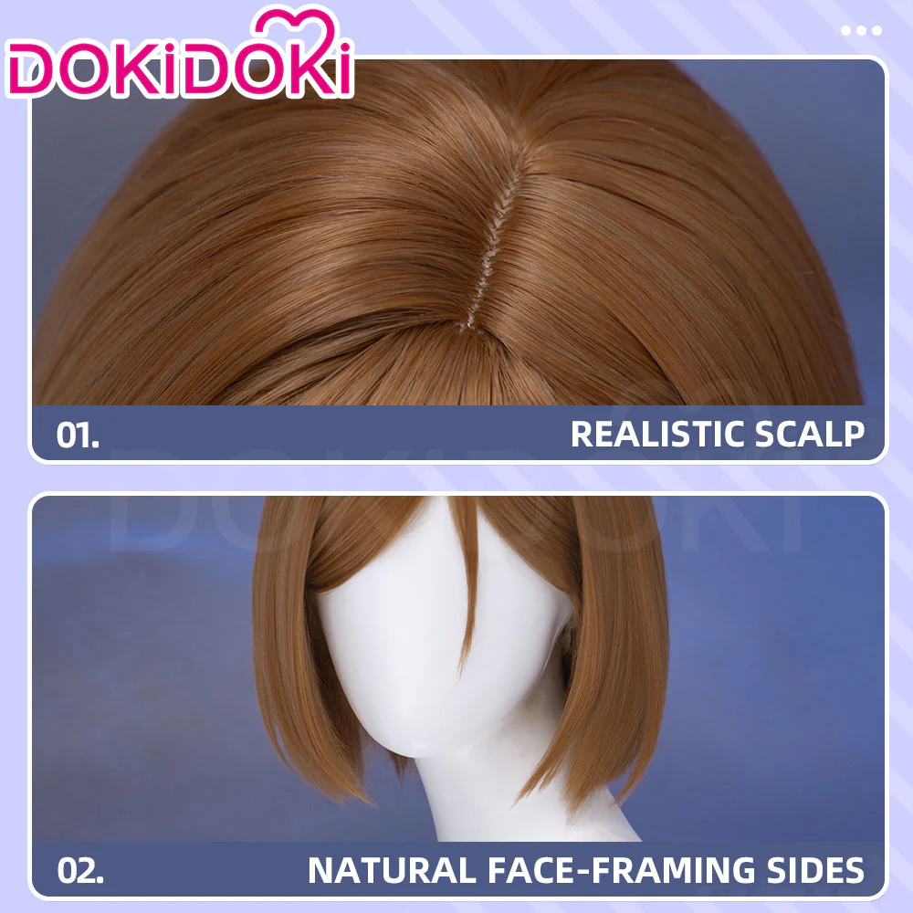 DokiDoki Anime Cosplay Wig Short Brown Hair Halloween - Image 4