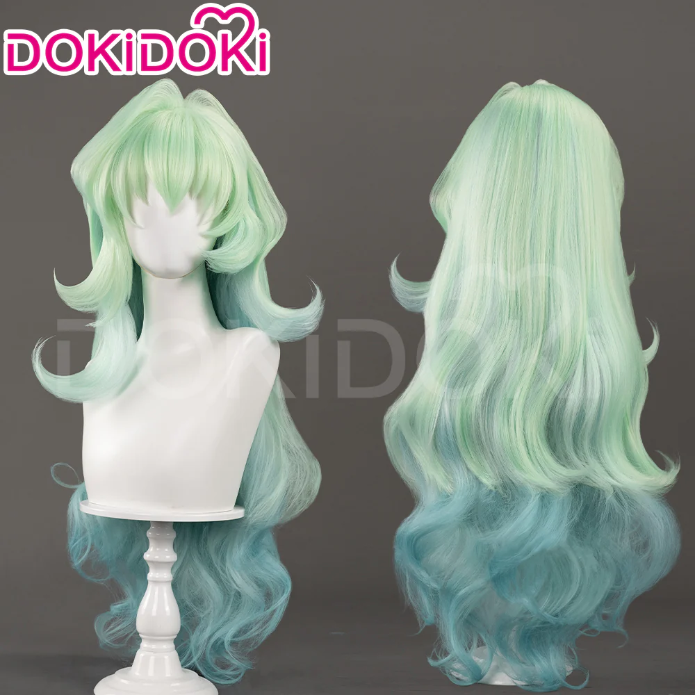 【Ready For Ship】DokiDoki Anime Cosplay Scantty Cosplay Wig Long Curly Light Dark Green Gradient Hair /  Horn - Image 2