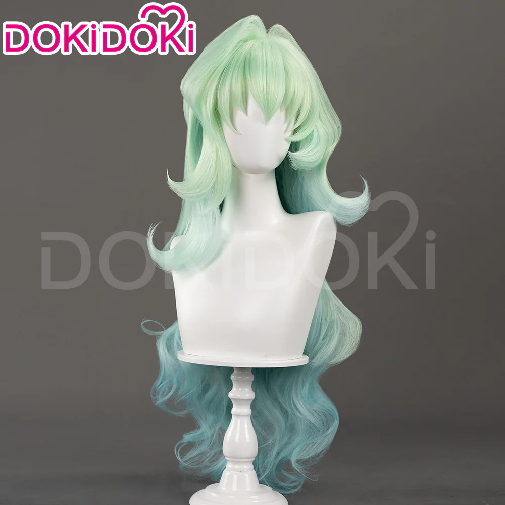 【Ready For Ship】DokiDoki Anime Cosplay Scantty Cosplay Wig Long Curly Light Dark Green Gradient Hair /  Horn - Image 3
