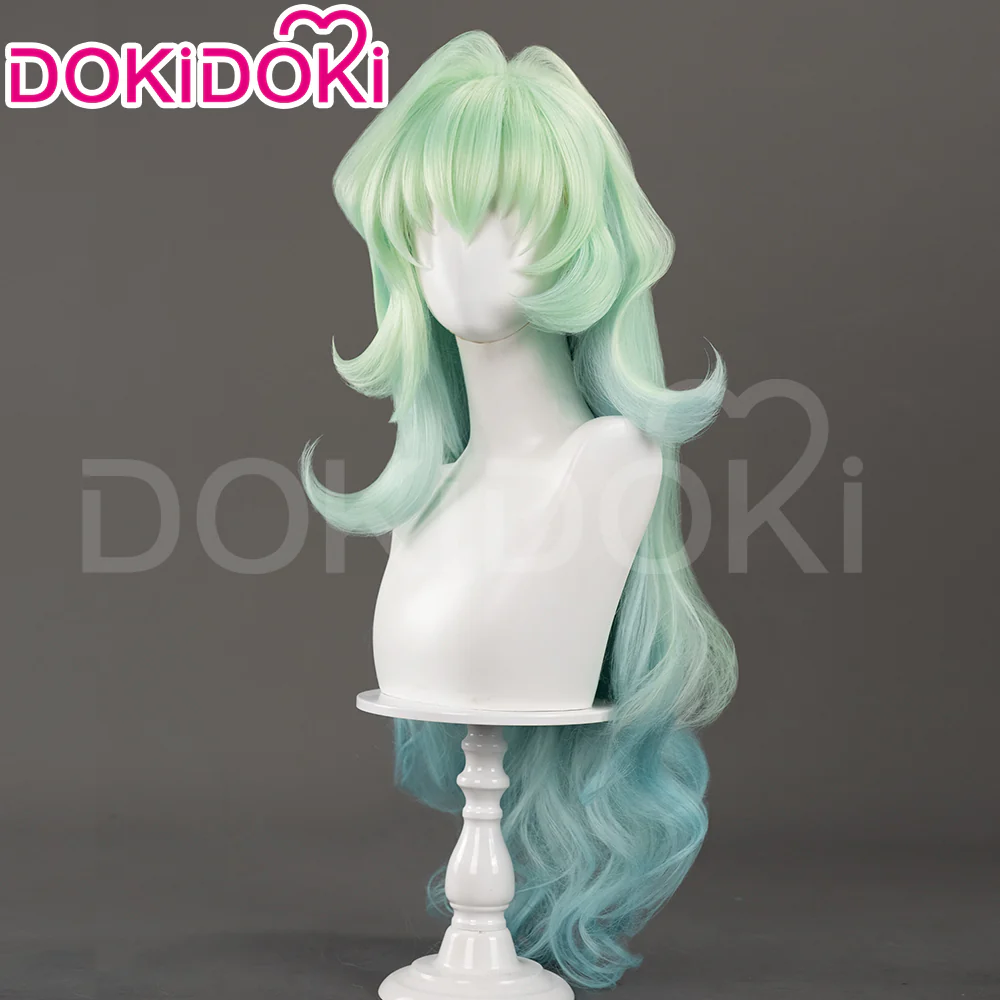 【Ready For Ship】DokiDoki Anime Cosplay Scantty Cosplay Wig Long Curly Light Dark Green Gradient Hair /  Horn - Image 4