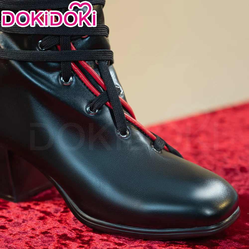 DokiDoki Movie Cosplay Black Red Lace-Up Shoes High Boots - Image 4