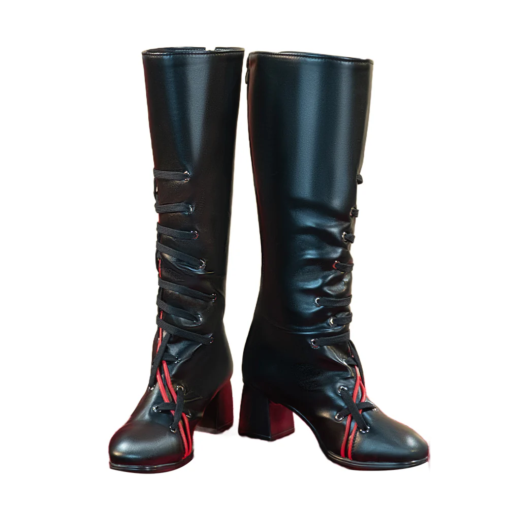 DokiDoki Movie Cosplay Black Red Lace-Up Shoes High Boots - Image 6