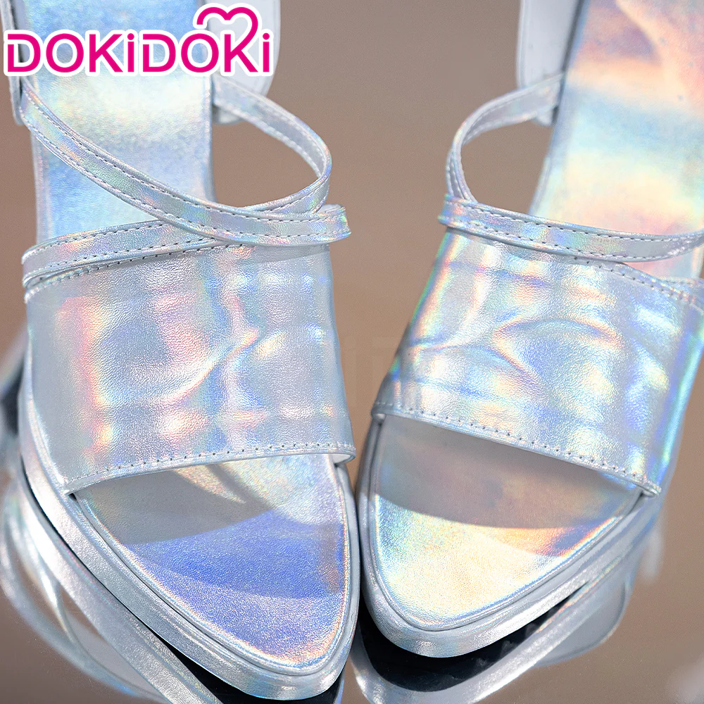 DokiDoki Anime Cosplay Silver Laser Battle Shoes Wing High Heel Boots - Image 3