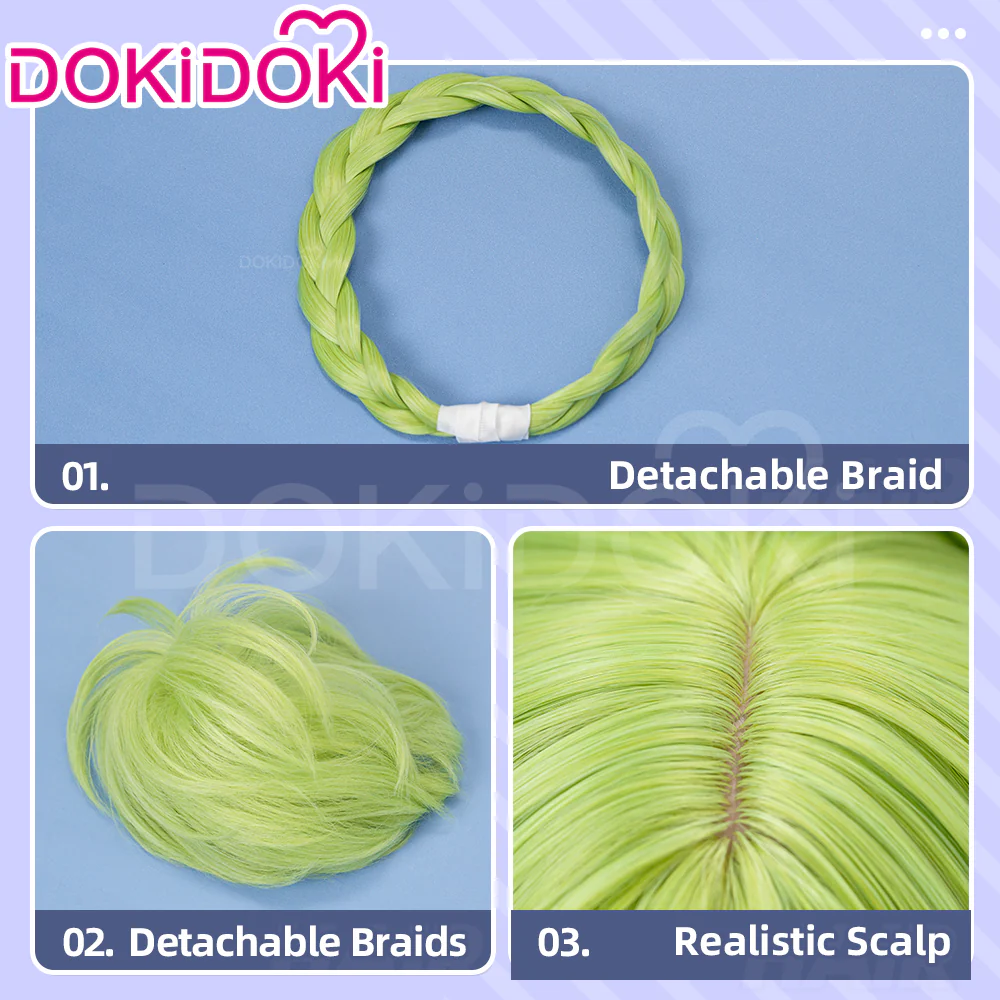 DokiDoki Anime Cosplay Women Wig Long Green Hair Buns - Image 4