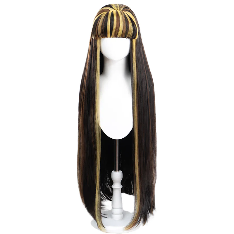 【Ready For Ship】DokiDoki Anime Cosplay Wig Long Straight Black Yellow Hair - Image 4