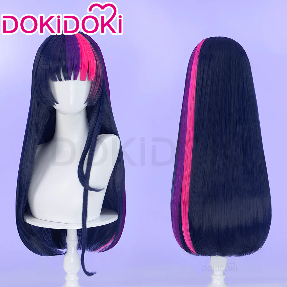 DokiDoki Anime Cosplay Wig Long Straight Purple Pink Highlight Hair