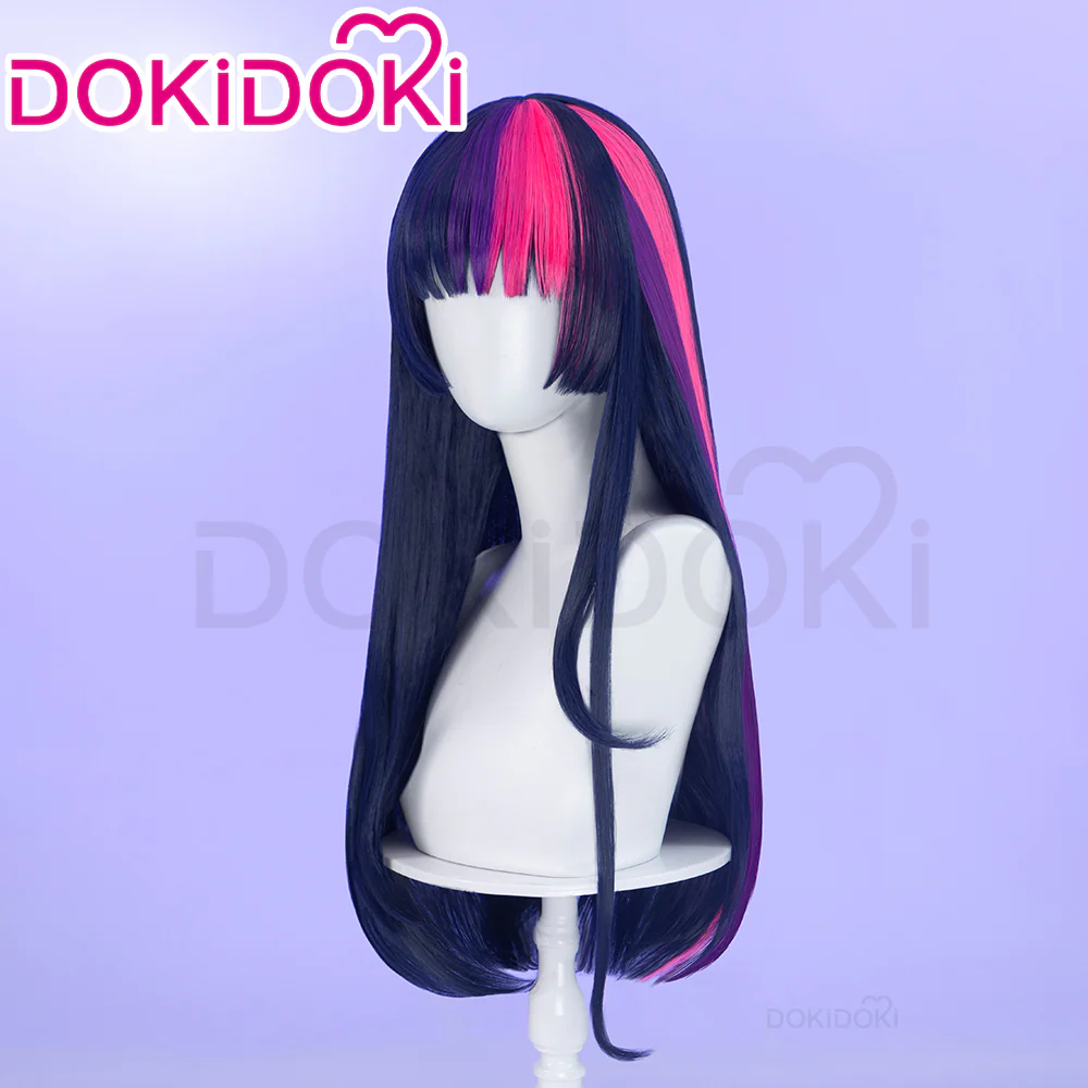 DokiDoki Anime Cosplay Wig Long Straight Purple Pink Highlight Hair - Image 2