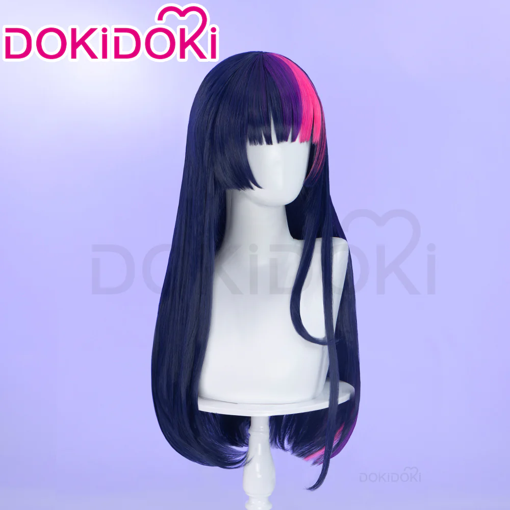 DokiDoki Anime Cosplay Wig Long Straight Purple Pink Highlight Hair - Image 3