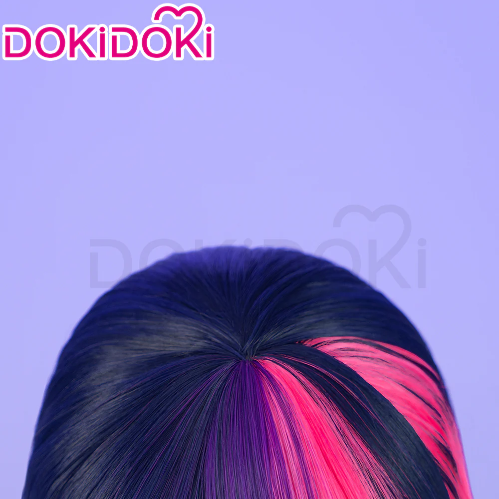 DokiDoki Anime Cosplay Wig Long Straight Purple Pink Highlight Hair - Image 4