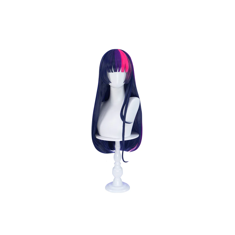 DokiDoki Anime Cosplay Wig Long Straight Purple Pink Highlight Hair - Image 5