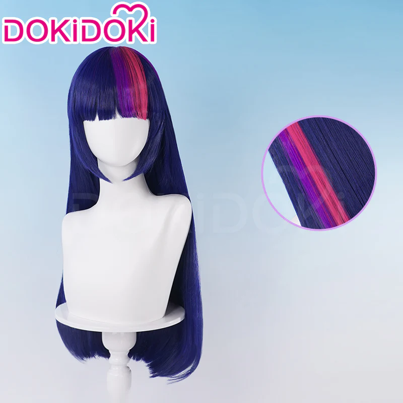 DokiDoki Anime Cosplay Wig Long Straight Purple Pink Highlight Hair
