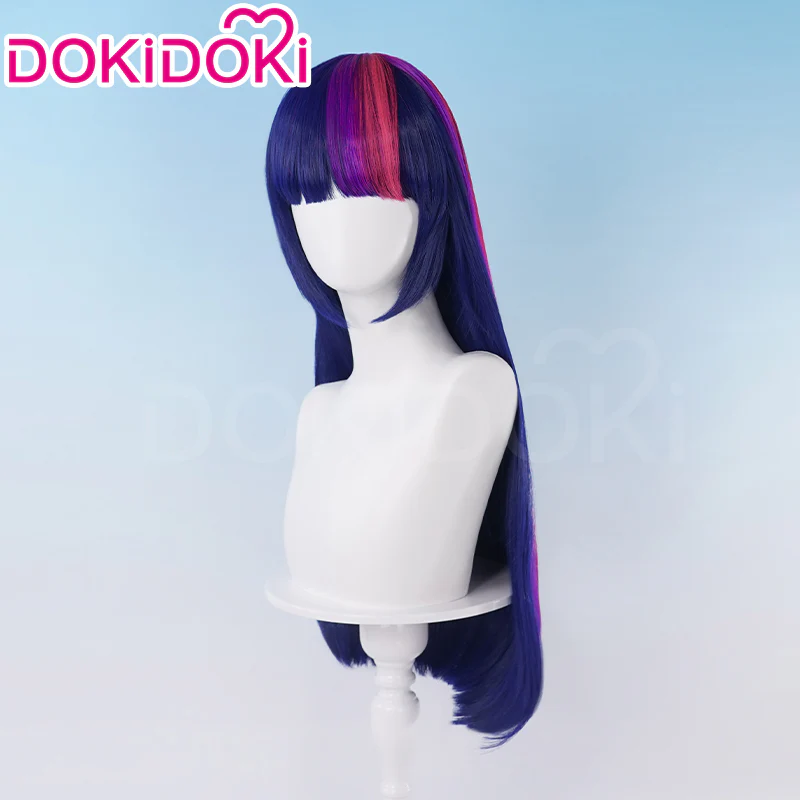 DokiDoki Anime Cosplay Wig Long Straight Purple Pink Highlight Hair - Image 3