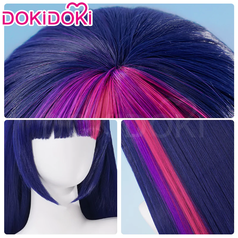 DokiDoki Anime Cosplay Wig Long Straight Purple Pink Highlight Hair - Image 5