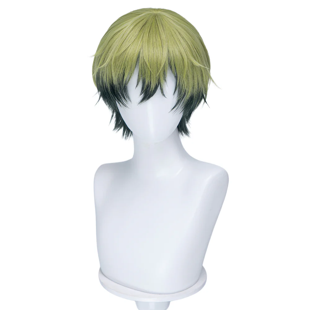 DokiDoki Anime Cosplay Wig Short Blonde Green Black Layered Hair - Image 10