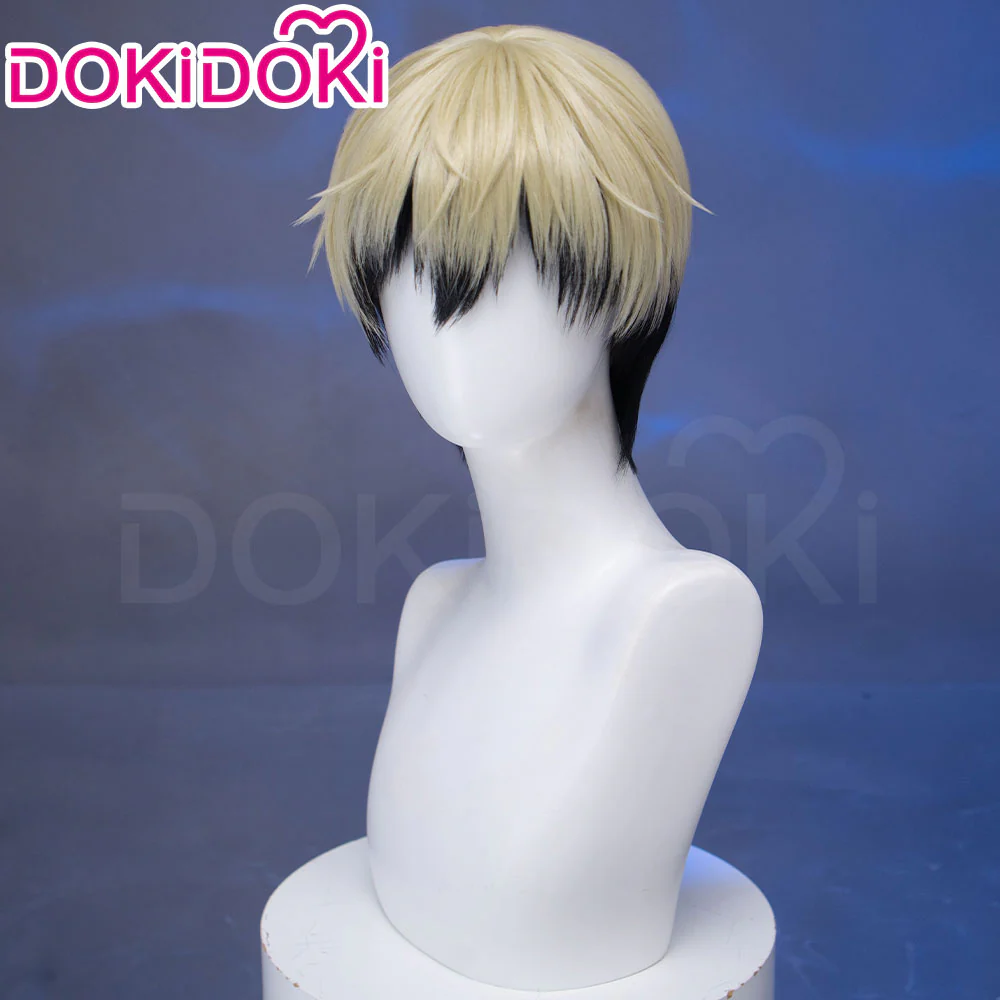 DokiDoki Anime Cosplay Wig Short Blonde Green Black Layered Hair - Image 2