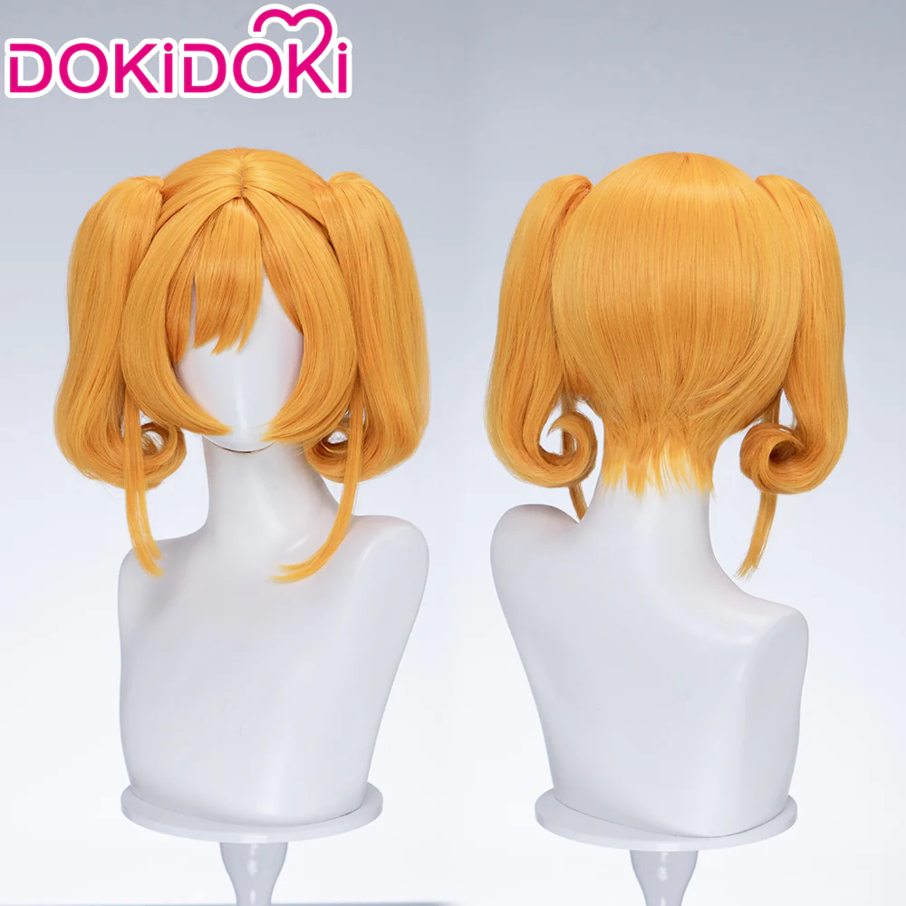 DokiDoki Anime Cosplay Wig Short Curly Orange Hair Pigtails