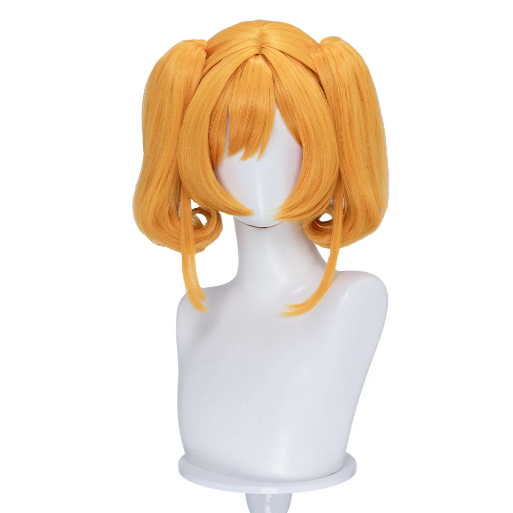 DokiDoki Anime Cosplay Wig Short Curly Orange Hair Pigtails - Image 2