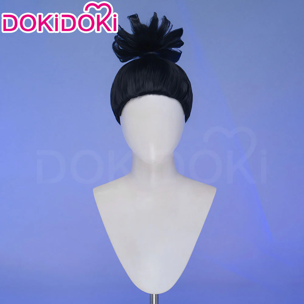 DokiDoki Anime Cosplay Wig Short High Bun Black Hair - Image 2