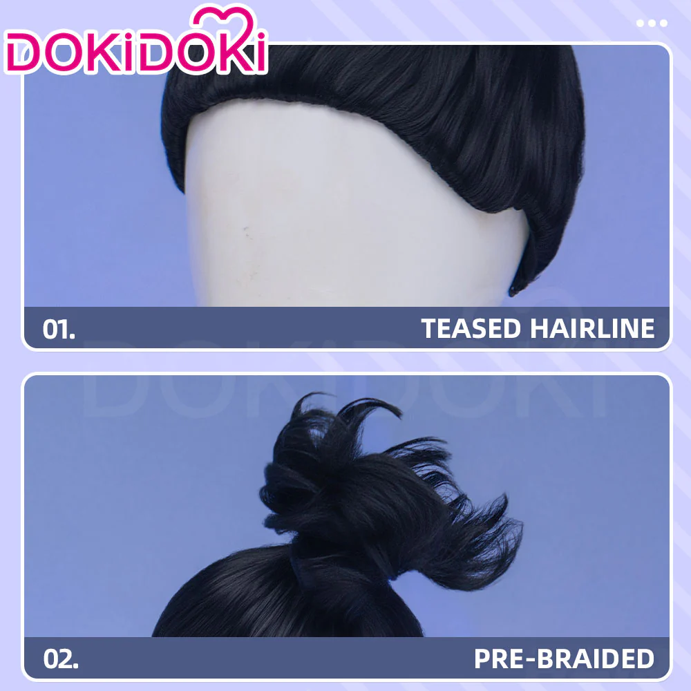 DokiDoki Anime Cosplay Wig Short High Bun Black Hair - Image 4