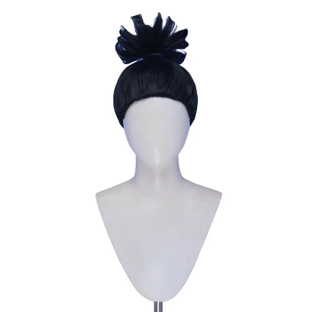DokiDoki Anime Cosplay Wig Short High Bun Black Hair - Image 5
