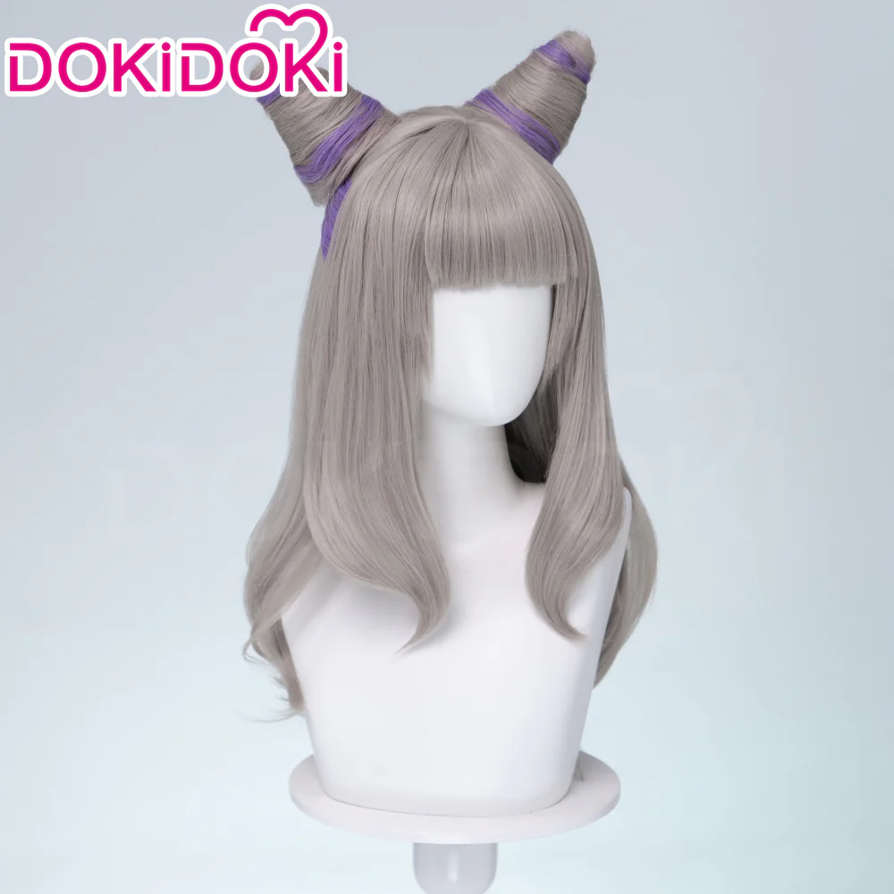 DokiDoki Anime Cosplay Wig Sliver Purple Highlight Hair Double Buns - Image 2