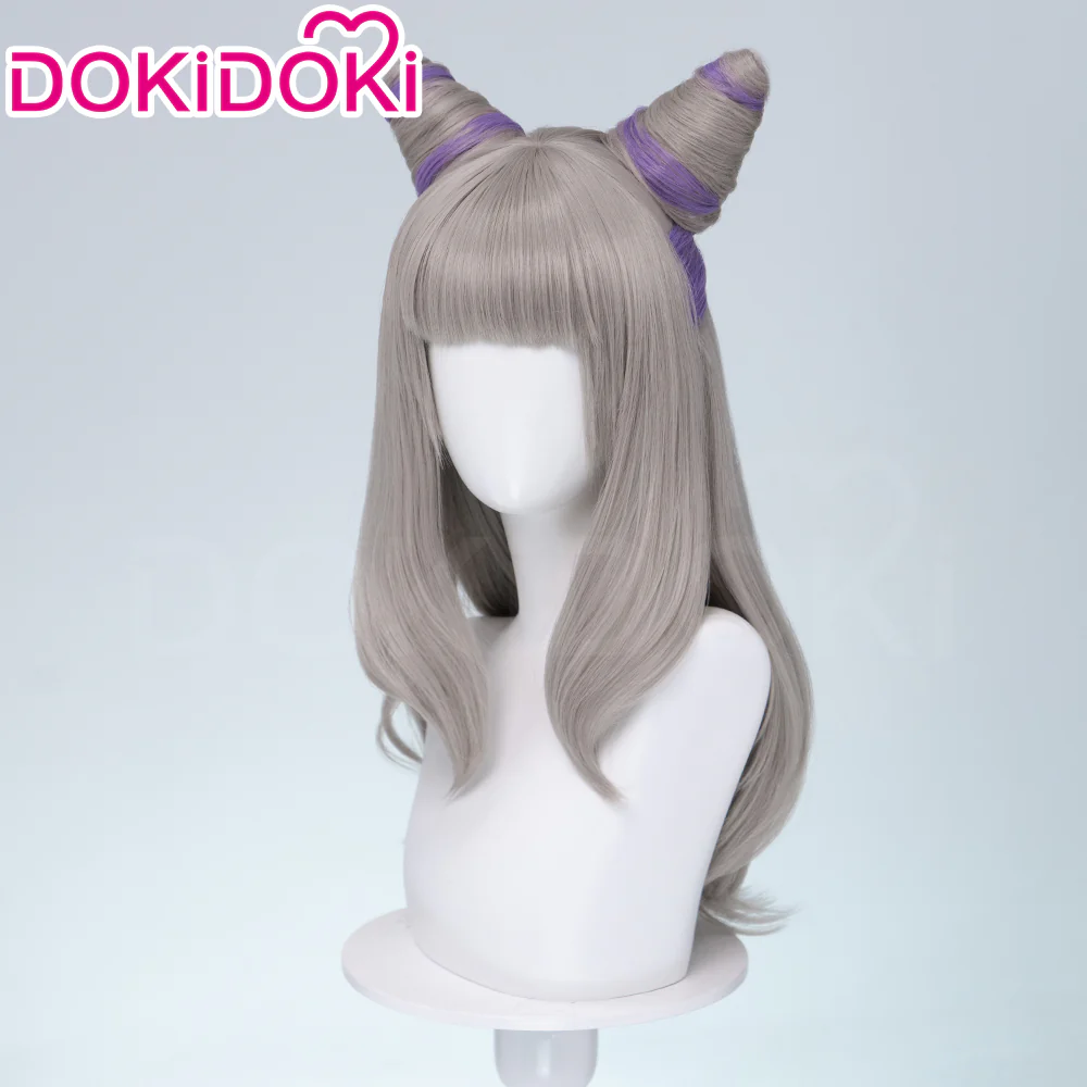 DokiDoki Anime Cosplay Wig Sliver Purple Highlight Hair Double Buns - Image 3