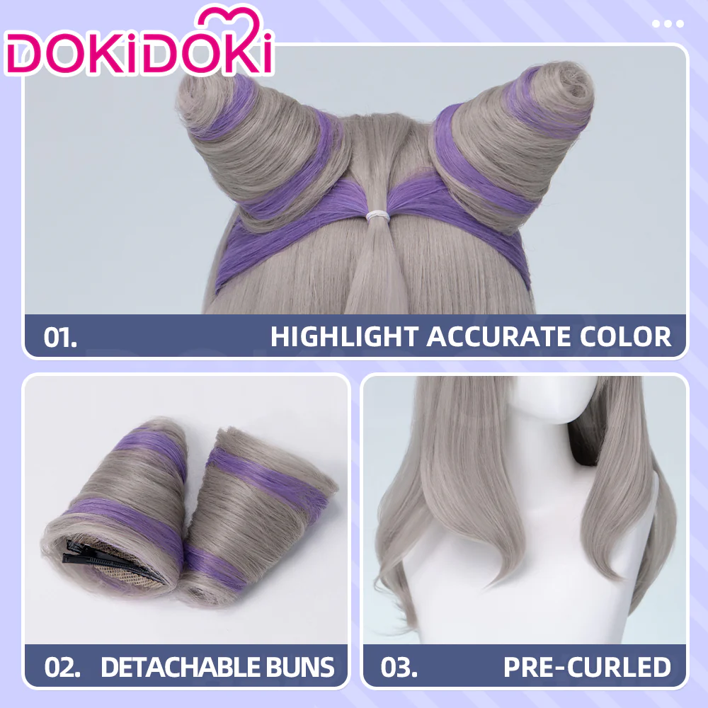 DokiDoki Anime Cosplay Wig Sliver Purple Highlight Hair Double Buns - Image 4