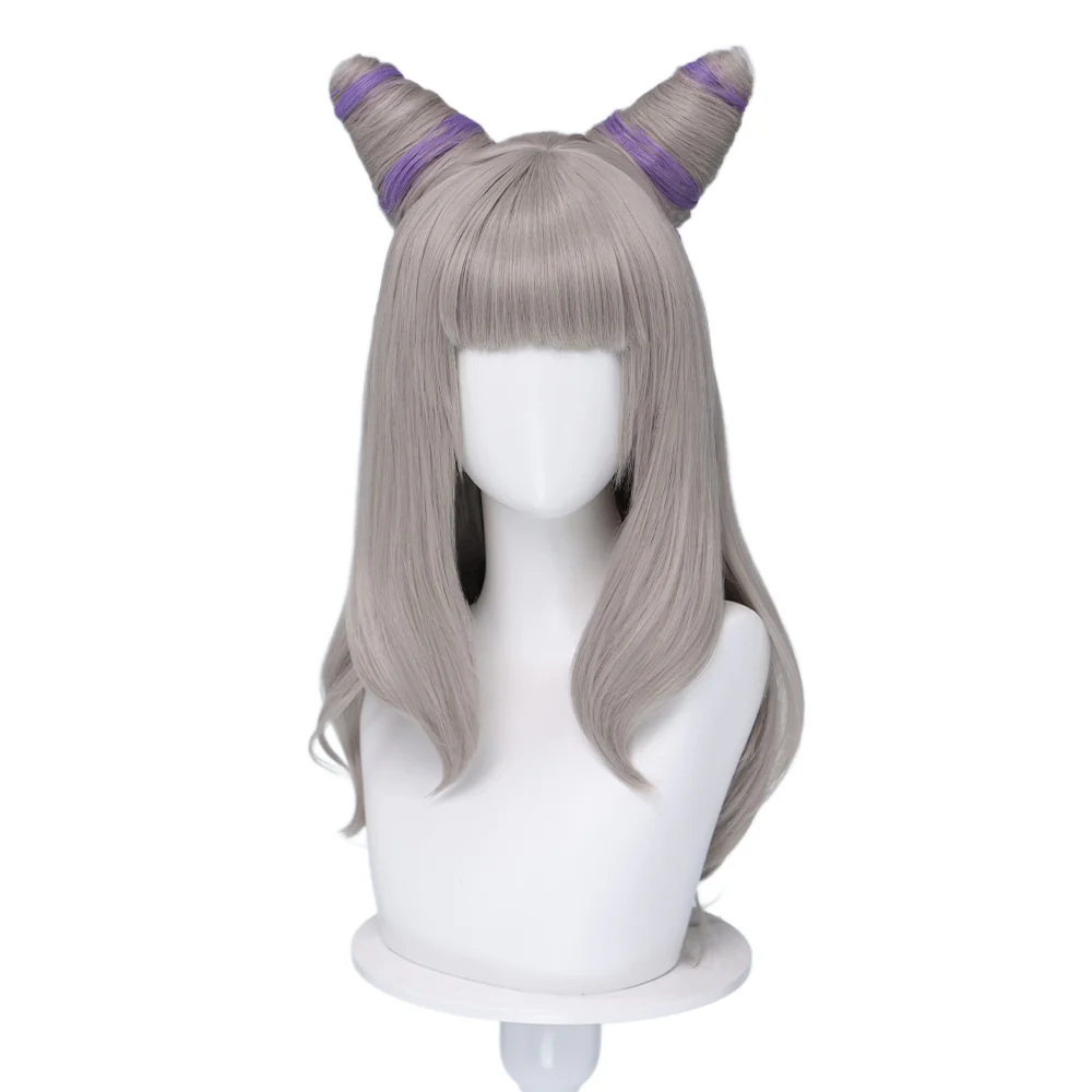 DokiDoki Anime Cosplay Wig Sliver Purple Highlight Hair Double Buns - Image 5