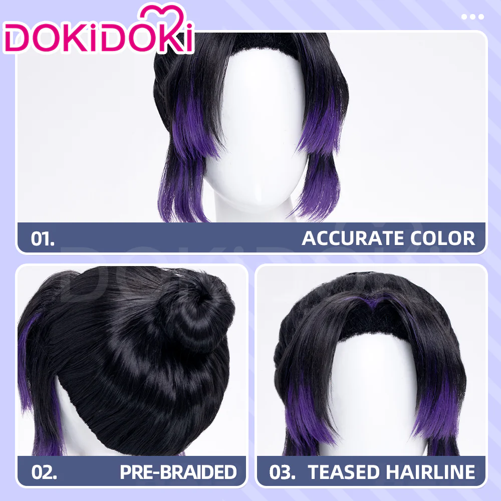 【Ready For Ship】DokiDoki Anime Cosplay Wig Women Black Purple synthetic Hair Halloween - Image 4