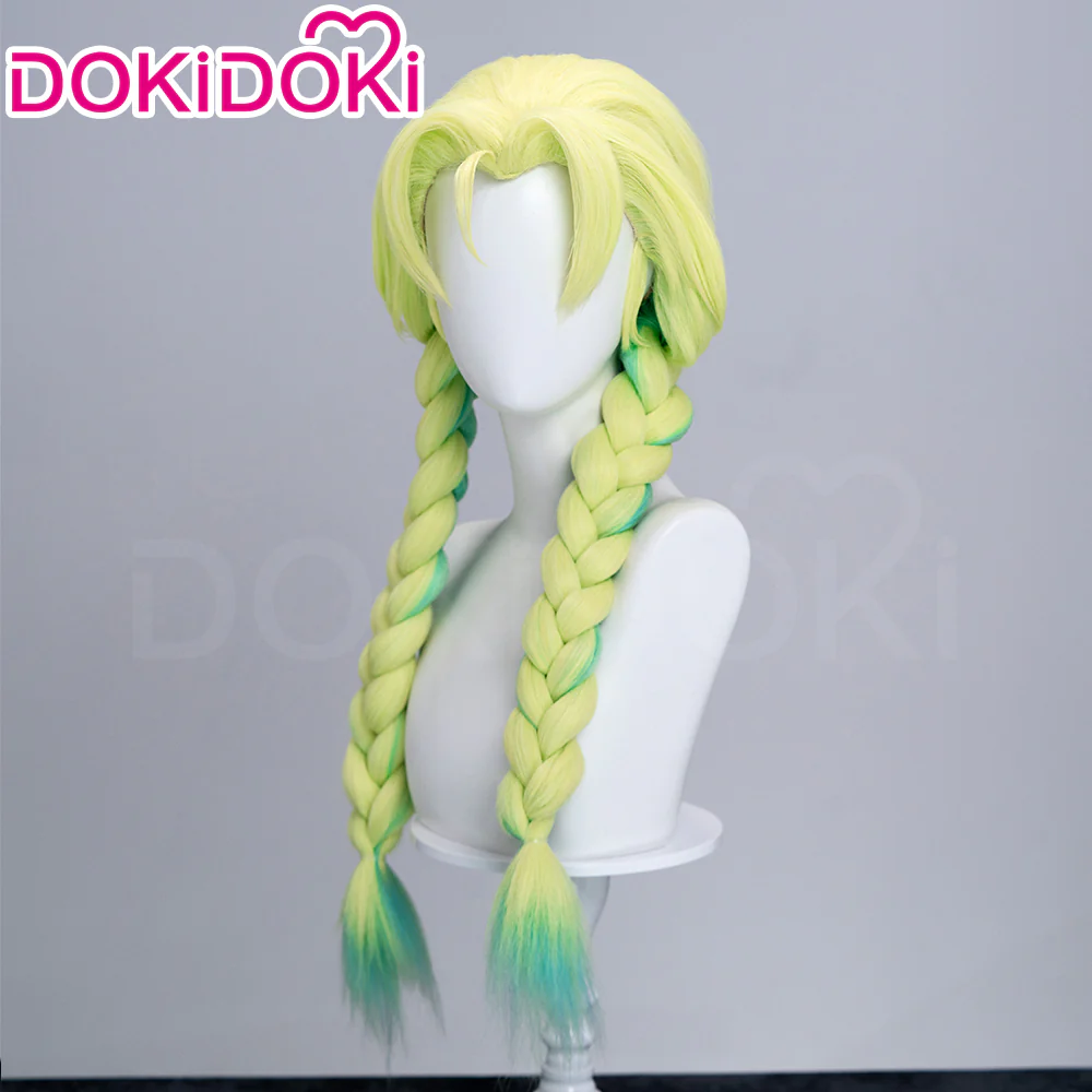 【Ready For Ship】DokiDoki Anime Cosplay Women Wig Long Straight Light Chartreuse Green Gradient Hair Braid The Geek Girl - Image 2