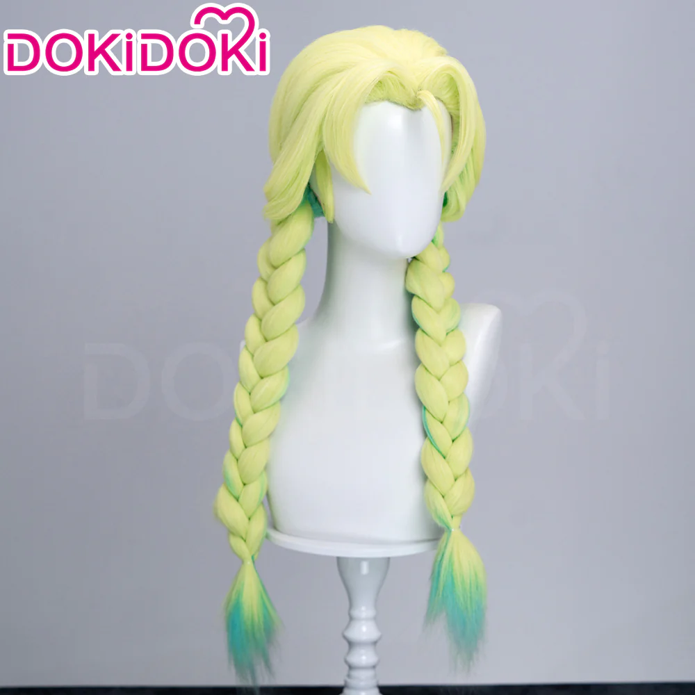 【Ready For Ship】DokiDoki Anime Cosplay Women Wig Long Straight Light Chartreuse Green Gradient Hair Braid The Geek Girl - Image 3