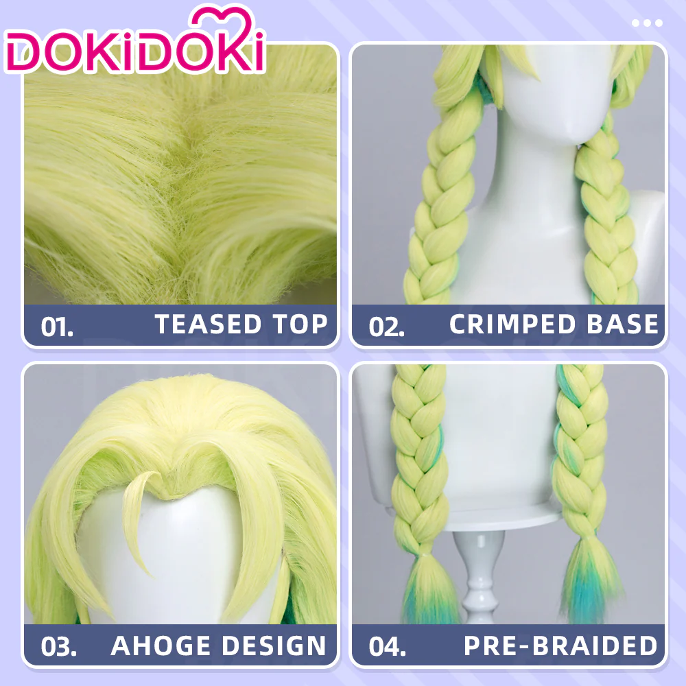 【Ready For Ship】DokiDoki Anime Cosplay Women Wig Long Straight Light Chartreuse Green Gradient Hair Braid The Geek Girl - Image 4