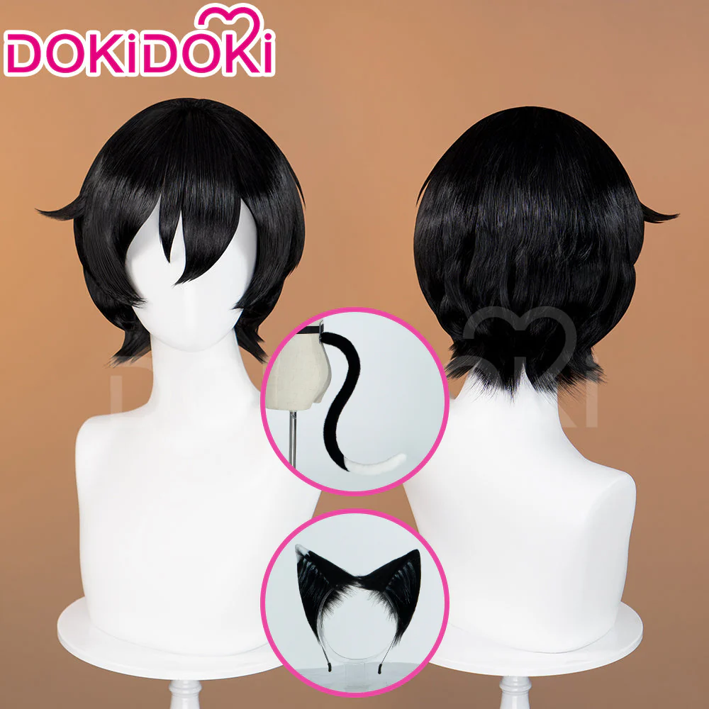【Ready For Ship】DokiDoki Anime Delicious in Dungeon Cosplay Izutsumi Wig / Ears / Tail Short Straight Black Wig Dungeon Meshi