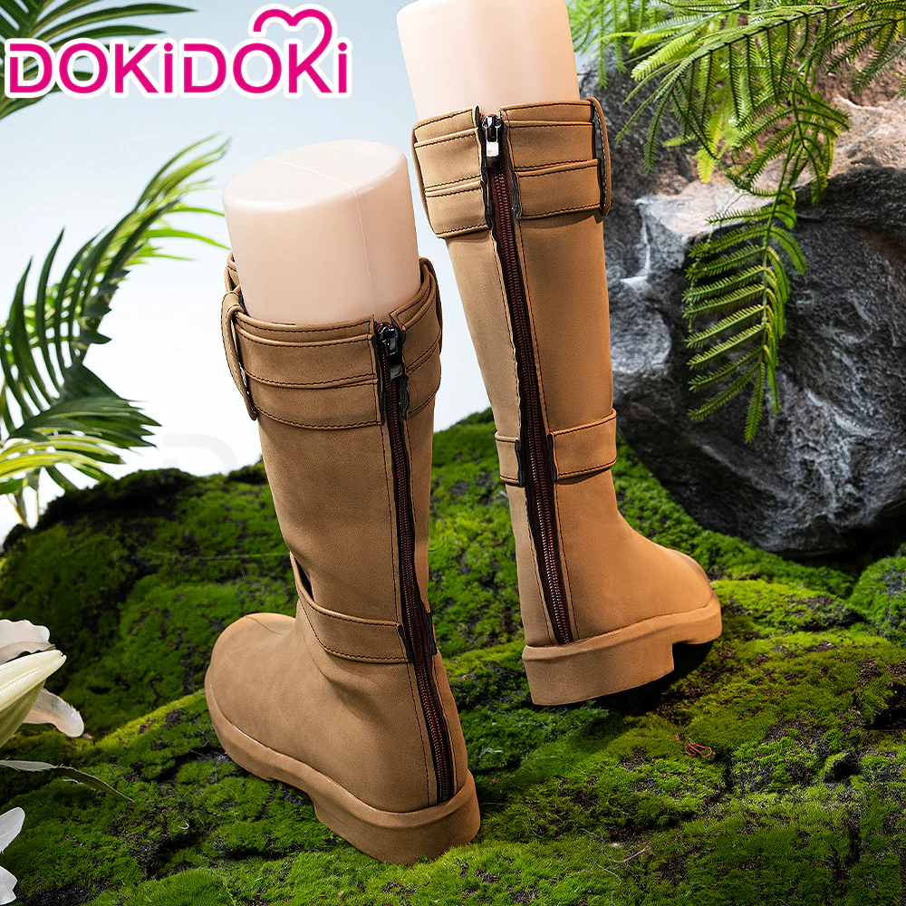 DokiDoki Anime Cosplay Brown Glossy / Suede Shoes Mid-calf Boots - Image 6