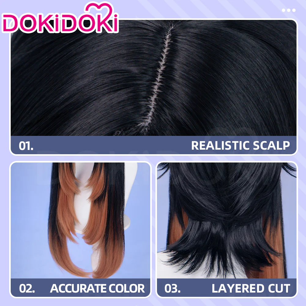 DokiDoki Anime GACHIAKUTA Cosplay Amo Wig Long Black Copper Brown Straight Hair - Image 4