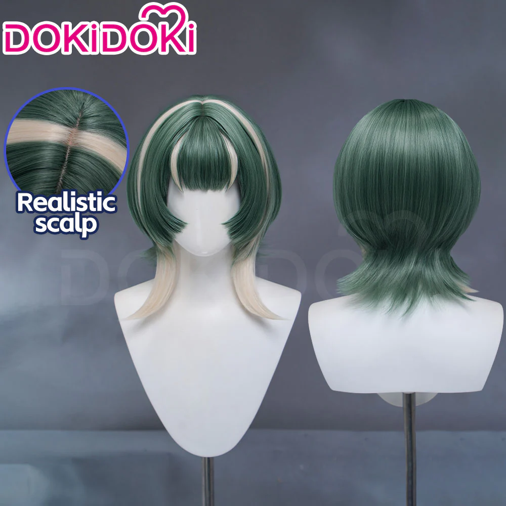 DokiDoki Anime GACHIAKUTA Cosplay Guita Wig / Prop Short Green Silver Highlight Hair - Image 2