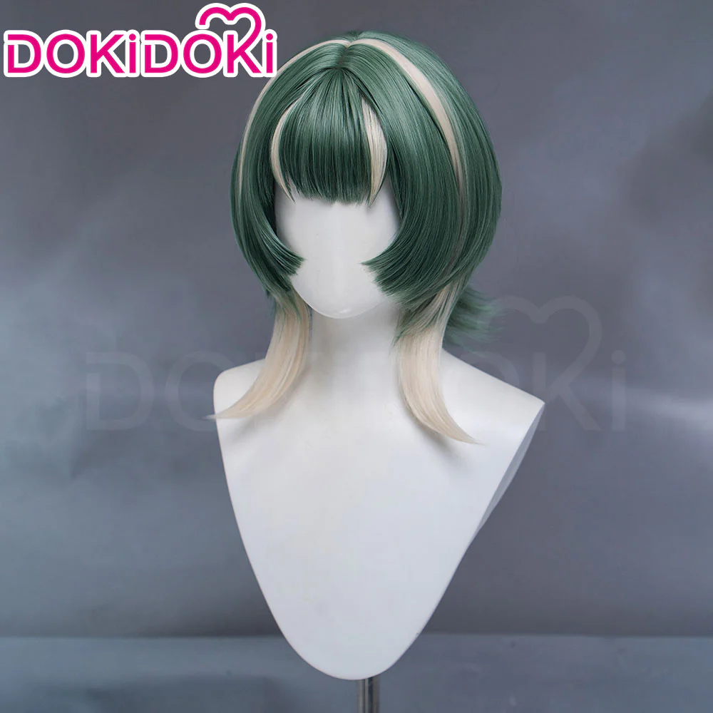 DokiDoki Anime GACHIAKUTA Cosplay Guita Wig / Prop Short Green Silver Highlight Hair - Image 3